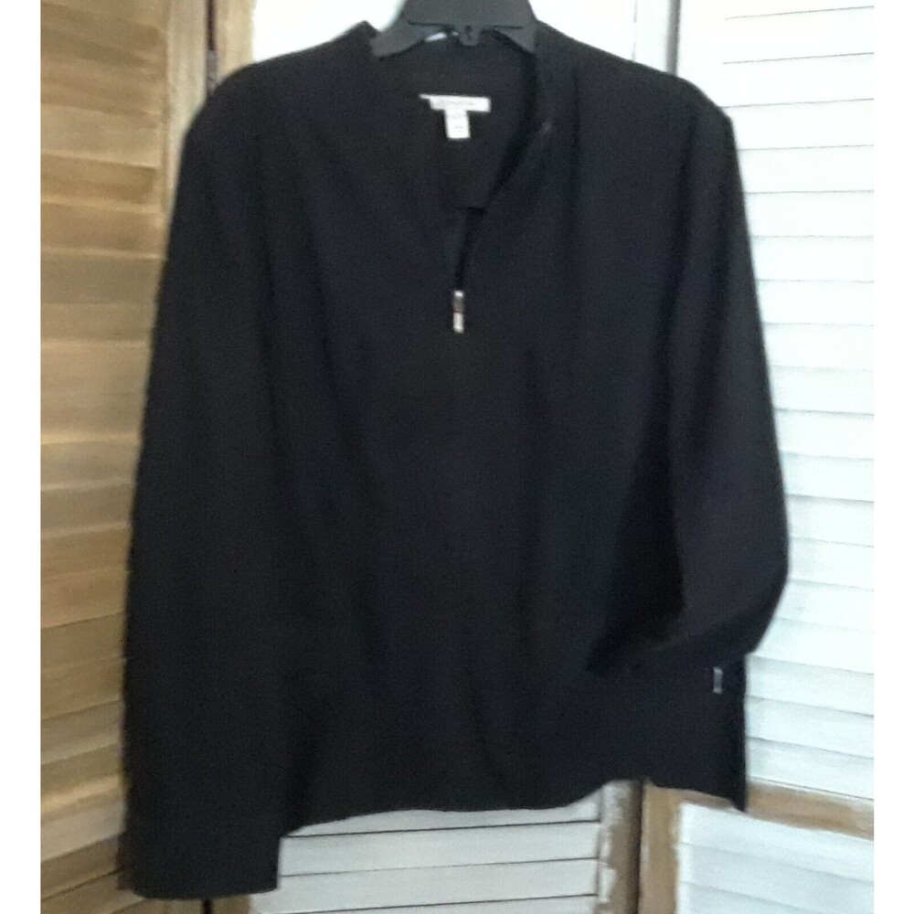 JM Collection Women's Jacket Size 16 Full Zip Mock Neck Unlined Shacket Black